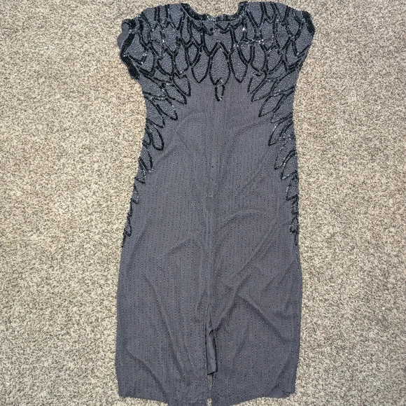 Vintage Oleg Cassini Silk Beaded Petite Evening Dress - Picture 7 of 11